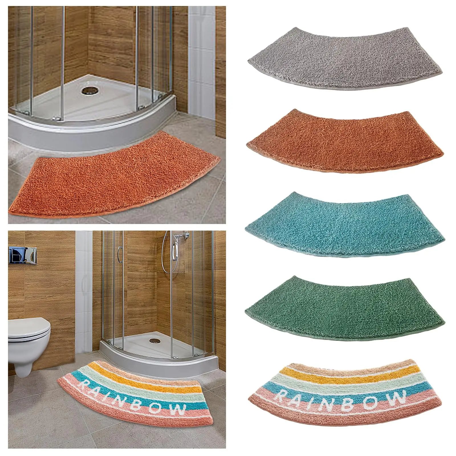 Curved Shower Mat Toilet Rug B - Bamboo Bath Mat 评论和价格
